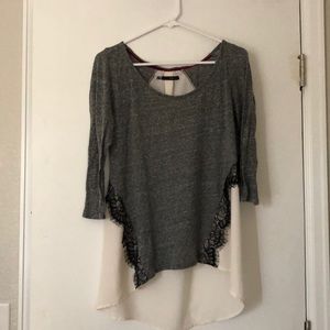 Two-tones eyelet lace top